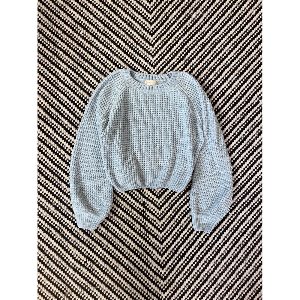Altar'd State Womens Blue Chenille Waffle Knit Crewneck Sweater Size M Pullover - Picture 2 of 8